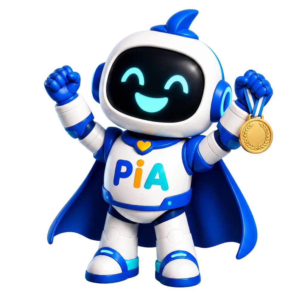 Mascote PIA comemorando com uma medalha